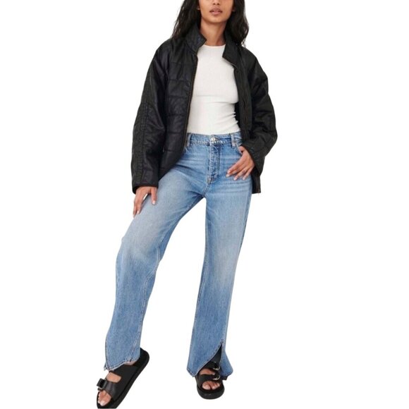 Free People We The Free NWT Long Lines Slit Straight Jeans Vintage Light Size 27 - Picture 1 of 12